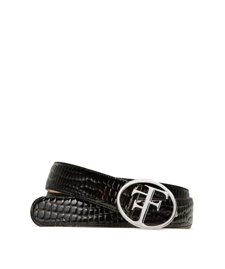 Ceinture PARIS Croco Brun Boucle Argent