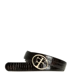 Ceinture PARIS Croco Brun boucle Or