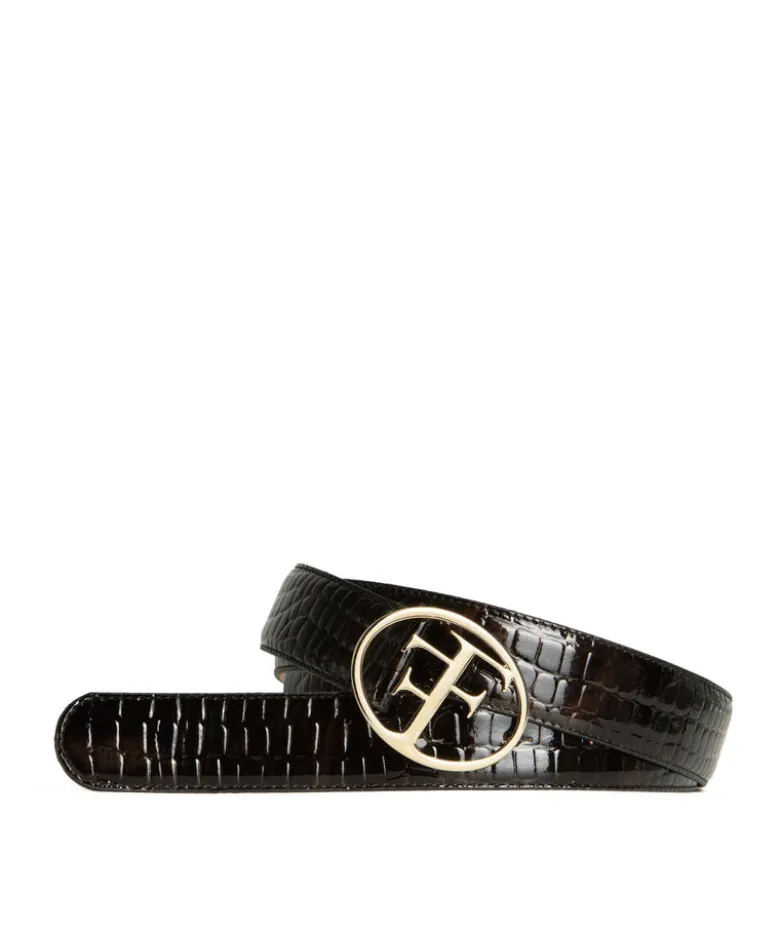 Ceinture PARIS Croco Brun boucle Or
