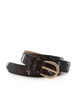 Ceinture ROME Croco Brun boucle Or