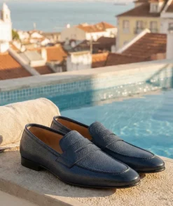 Mocassin MARKOS Grainé Bleu Patiné