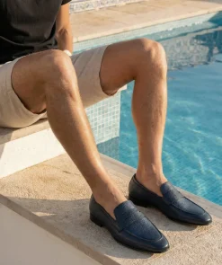 Mocassin MARKOS Grainé Bleu Patiné
