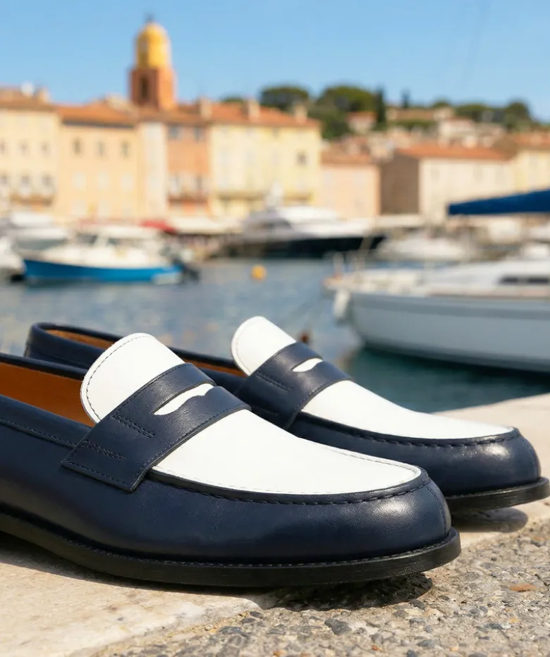 Mocassins Bicolore LILOU Marine et Blanc