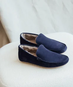 Pantoufle Fourrée HOMS Daim Bleu Marine