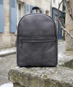 Sac à Dos en Cuir Patiné Gris