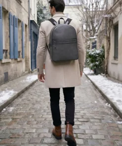 Sac à Dos en Cuir Patiné Gris