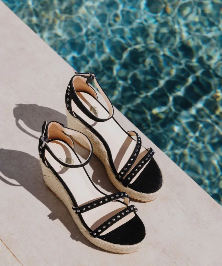 Sandales CAMILLE Veau Velours Noir